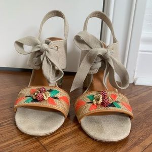 Tory Burch Multicolor Straw and Canvas Heels